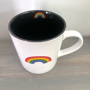 About Face Designs White/ Black Rainbow 18 Oz Stoneware Coffee Mug- New In Box